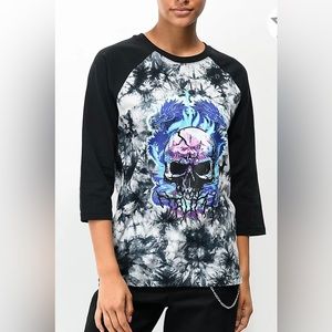 Vitriol Nolie Grey Tie Dye Long Sleeve Baseball T-Shirt Small NWT